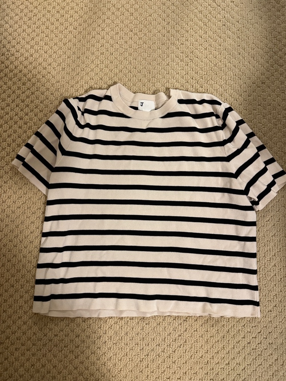 H&M Cream and Black Striped Short Sleeve Tee